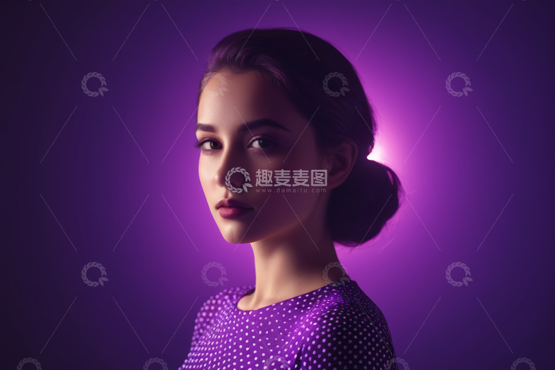 高清大图下载【趣麦麦图】紫色背景前的女孩肖像