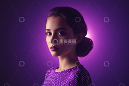 紫色背景前的女孩肖像