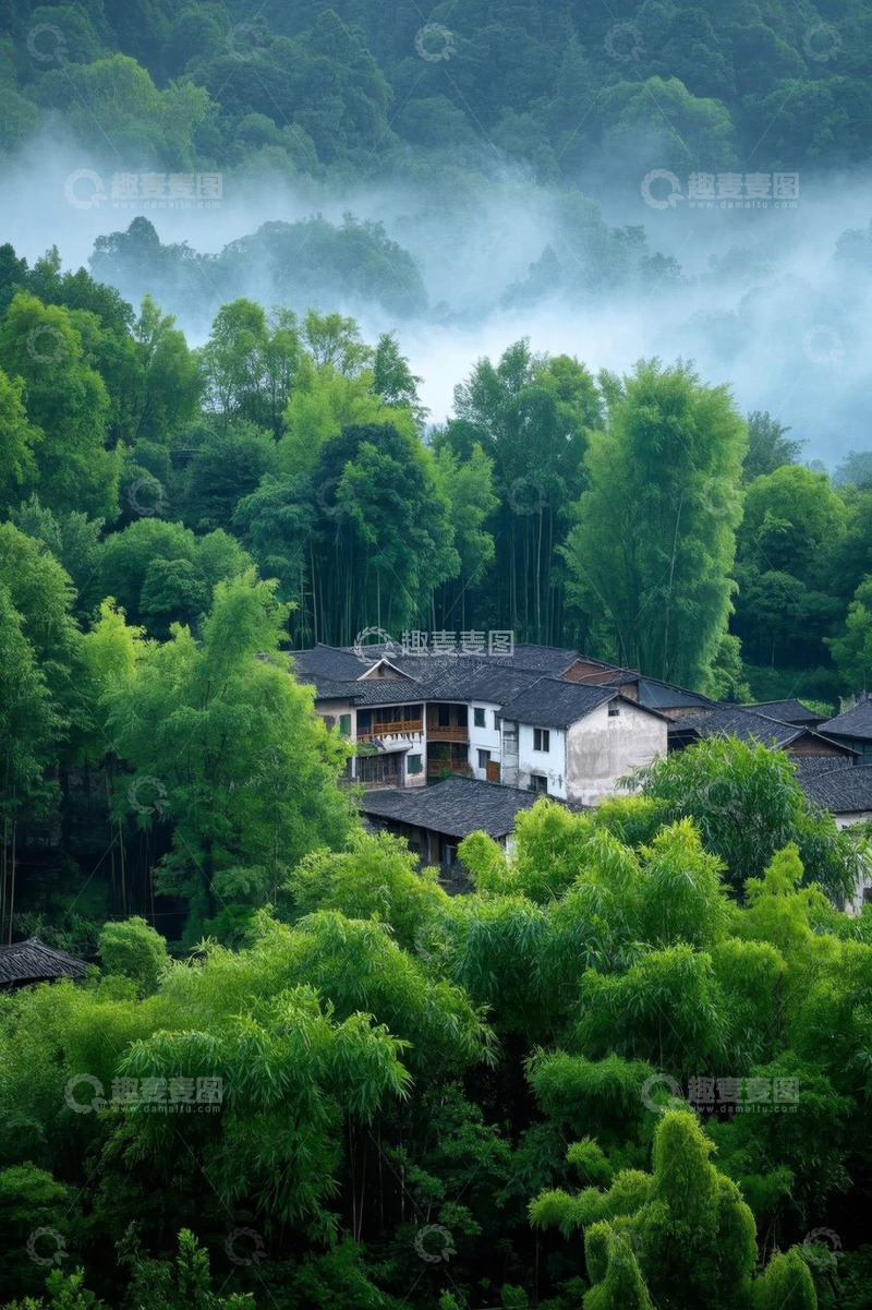 高清大图下载【趣麦麦图】山林间的传统村落景观