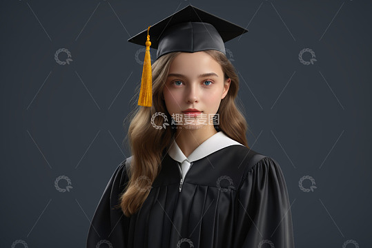 女生穿学士服戴学士帽形象