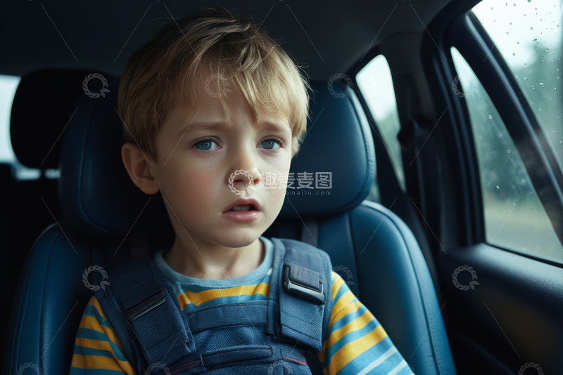 高清大图下载【趣麦麦图】坐在汽车座椅上的小男孩