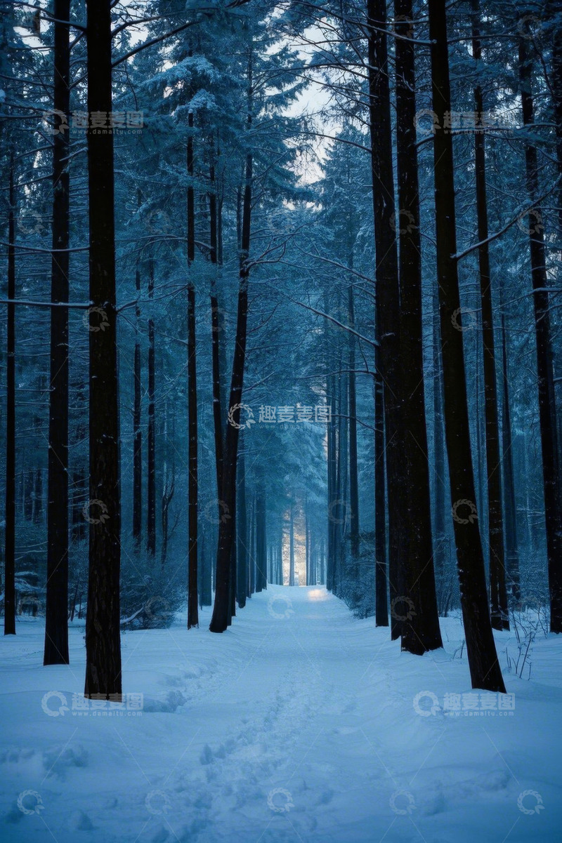 高清大图下载【趣麦麦图】冬日雪覆盖的森林风景