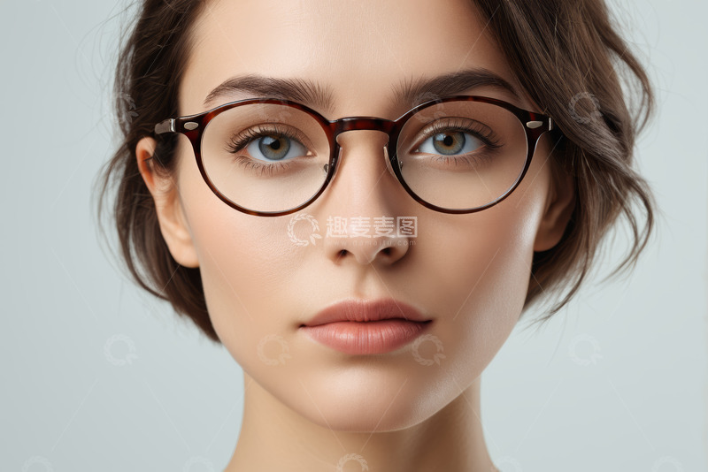 高清大图下载【趣麦麦图】戴眼镜女性的面部特写