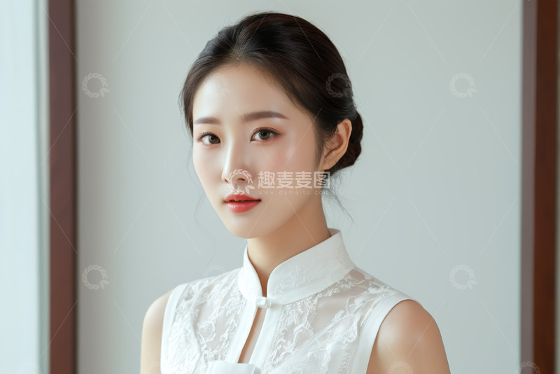 高清大图下载【趣麦麦图】身着旗袍的亚洲成年女性肖像