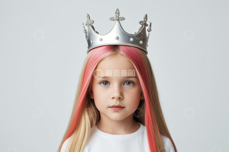 高清大图下载【趣麦麦图】戴皇冠的粉发小女孩肖像