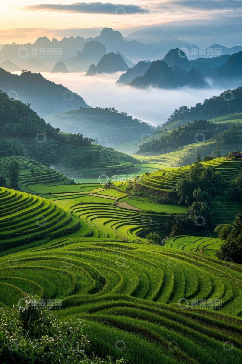 高清大图下载【趣麦麦图】山间梯田自然风光全景