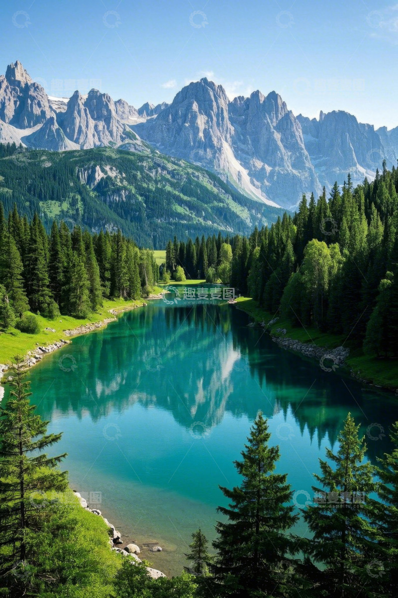 高清大图下载【趣麦麦图】山林间清澈湖泊自然风光