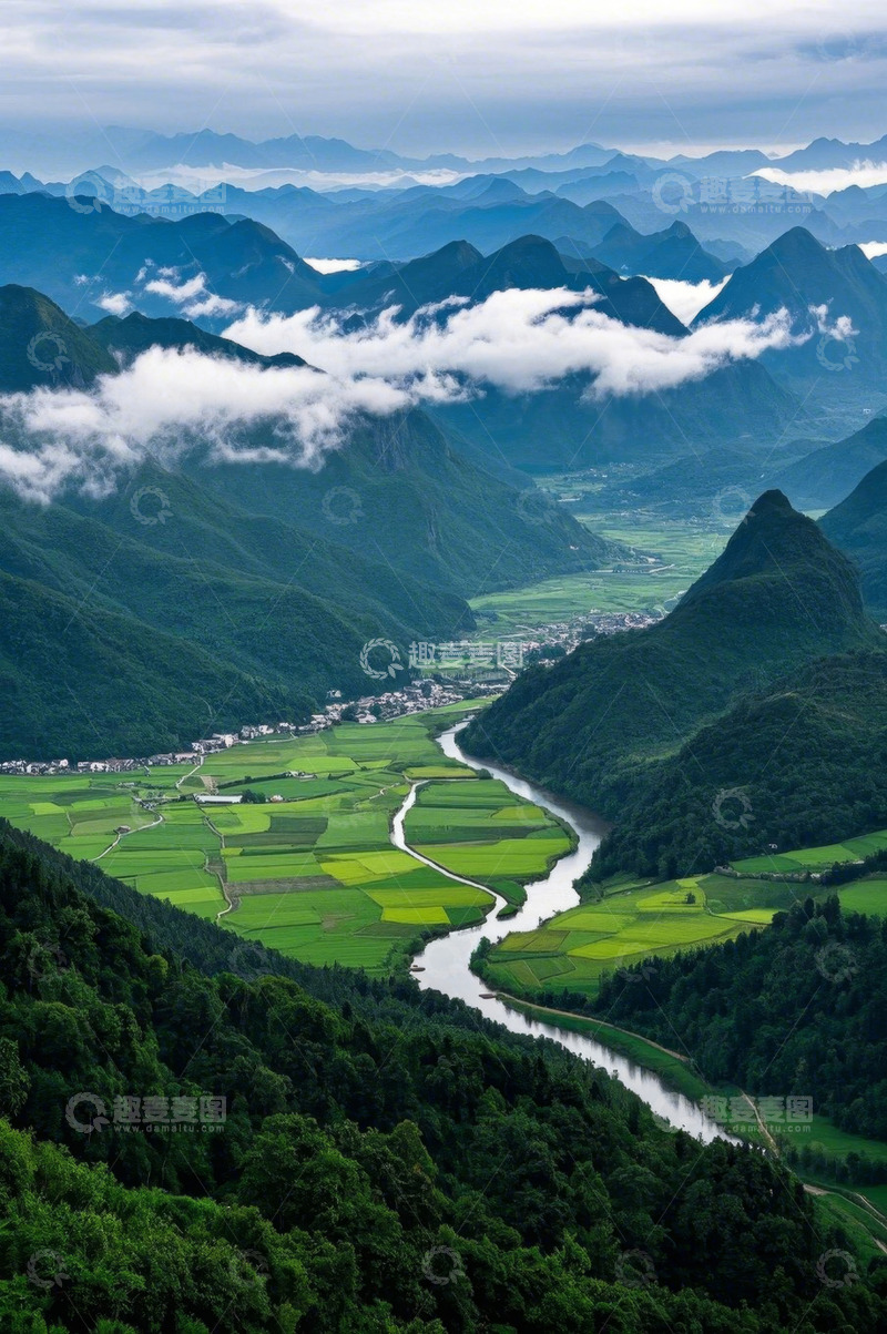 高清大图下载【趣麦麦图】青山绿水间的田园风光