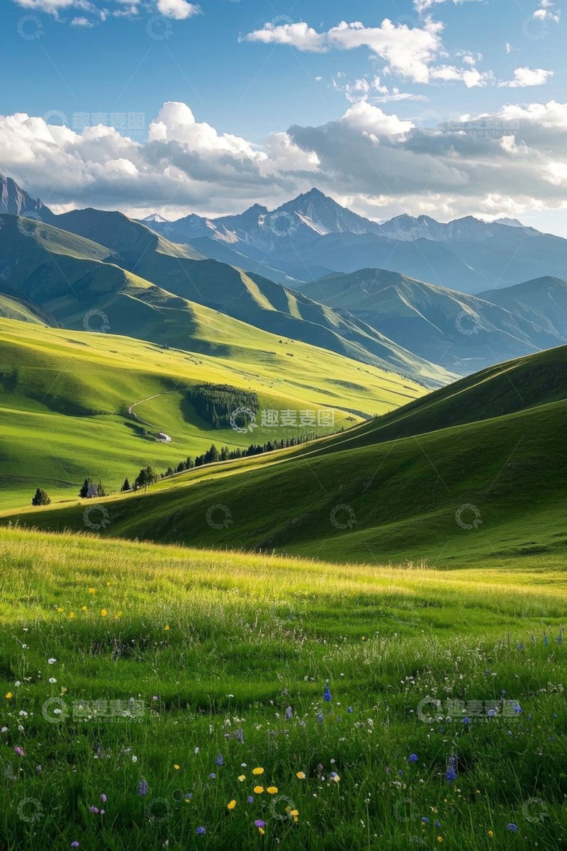 高清大图下载【趣麦麦图】山间草原蓝天白云风光