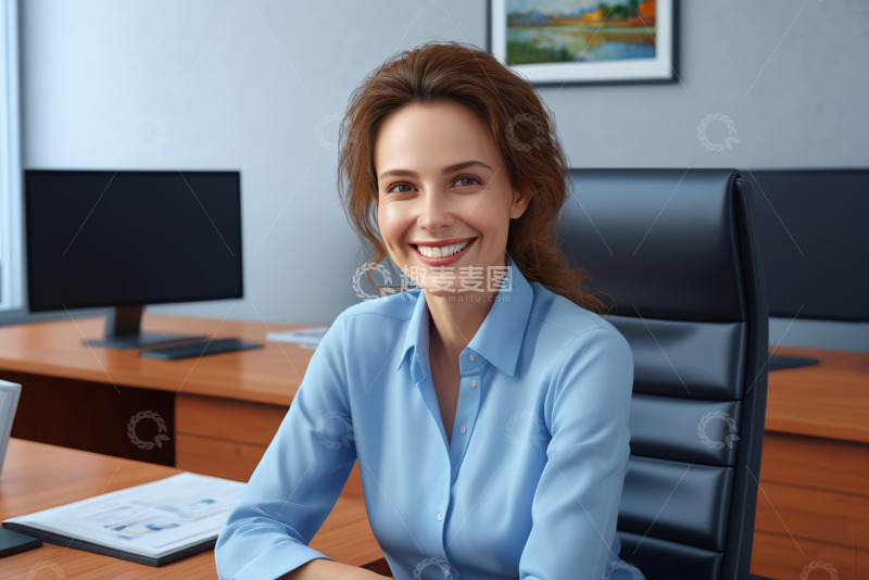 高清大图下载【趣麦麦图】办公室中微笑的女商人