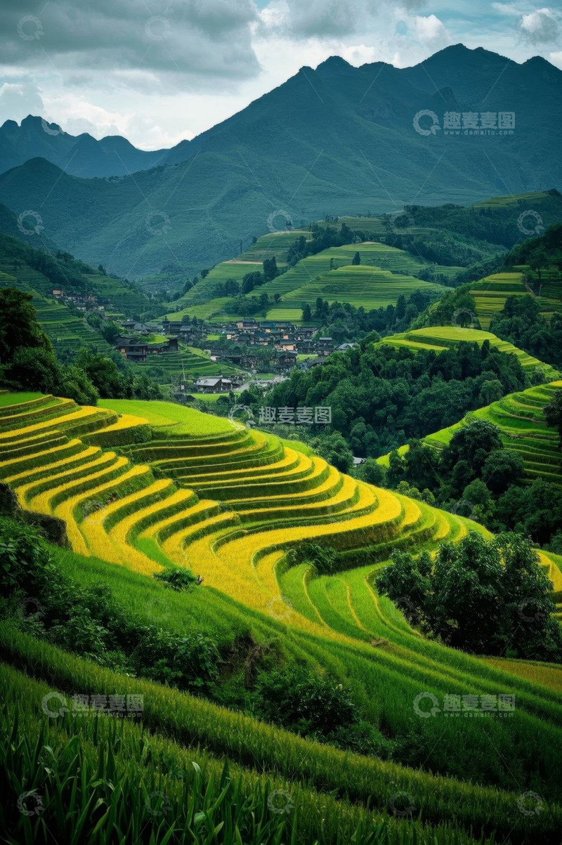 高清大图下载【趣麦麦图】山间梯田自然风光全景