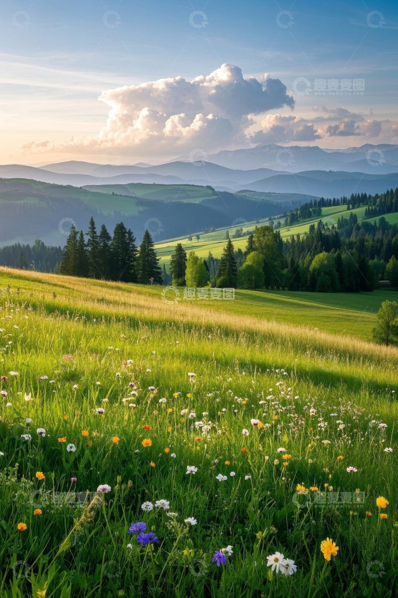 高清大图下载【趣麦麦图】山间草地与花海自然风景