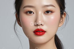 亚洲女性精致妆容特写