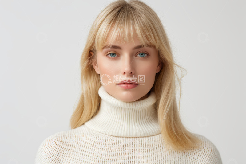 高清大图下载【趣麦麦图】金发女子高领毛衣肖像