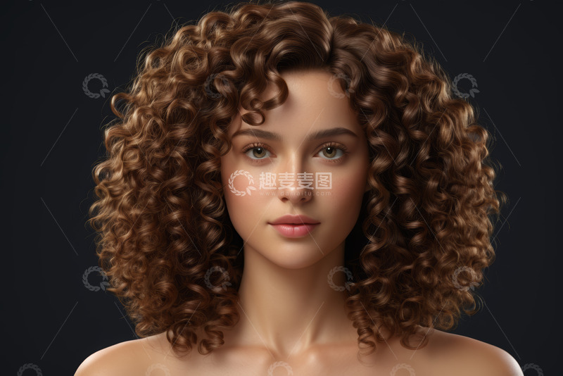 高清大图下载【趣麦麦图】卷发女性人物肖像特写
