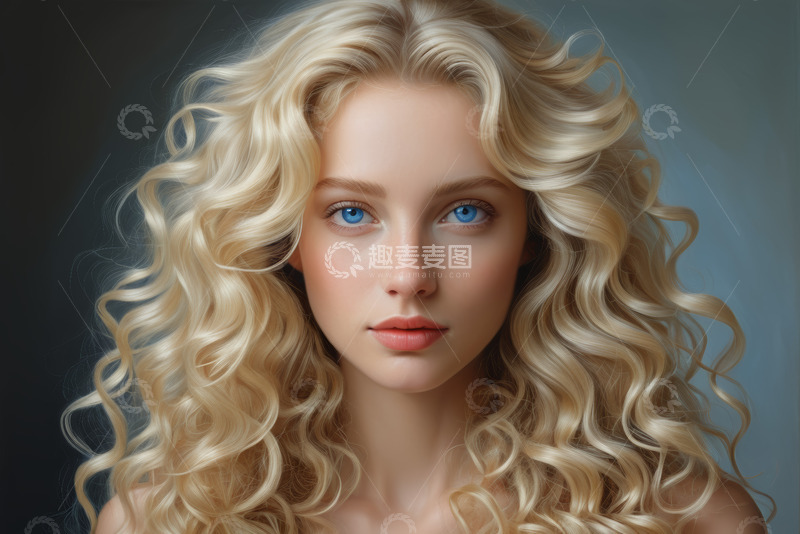 高清大图下载【趣麦麦图】金发蓝眼女孩特写肖像