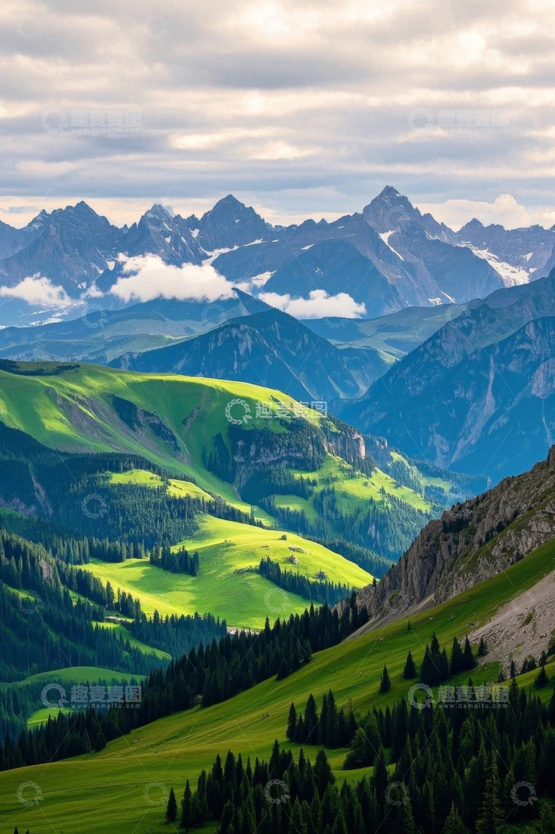 高清大图下载【趣麦麦图】山峦草地森林自然风光全景