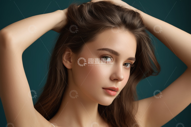 高清大图下载【趣麦麦图】女性双手抱头特写肖像