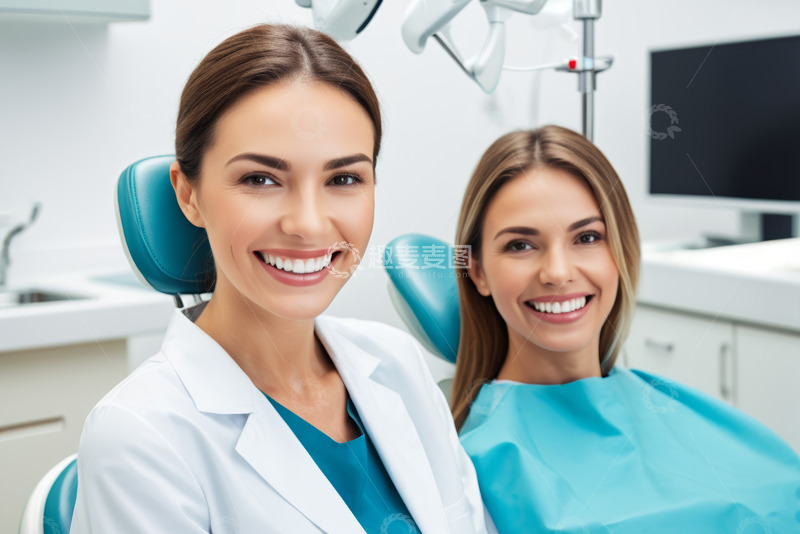 高清大图下载【趣麦麦图】牙科诊所女医生与患者微笑合影