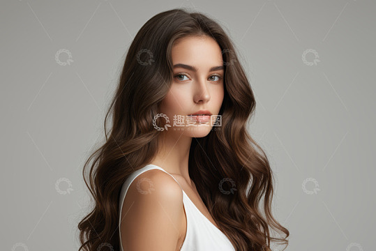 年轻女性长发肖像特写