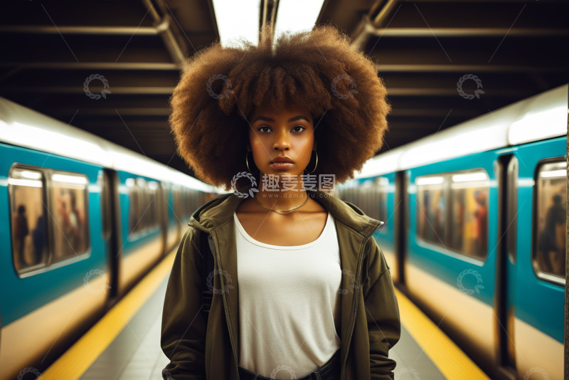 高清大图下载【趣麦麦图】地铁站台的非洲裔女性