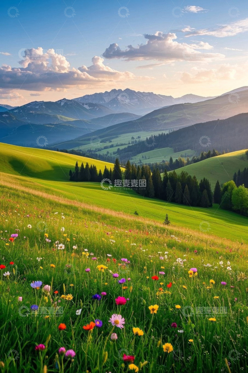 高清大图下载【趣麦麦图】山坡草地花海自然风光