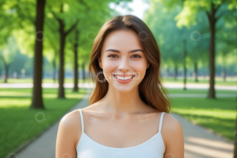 高清大图下载【趣麦麦图】户外微笑年轻女子肖像