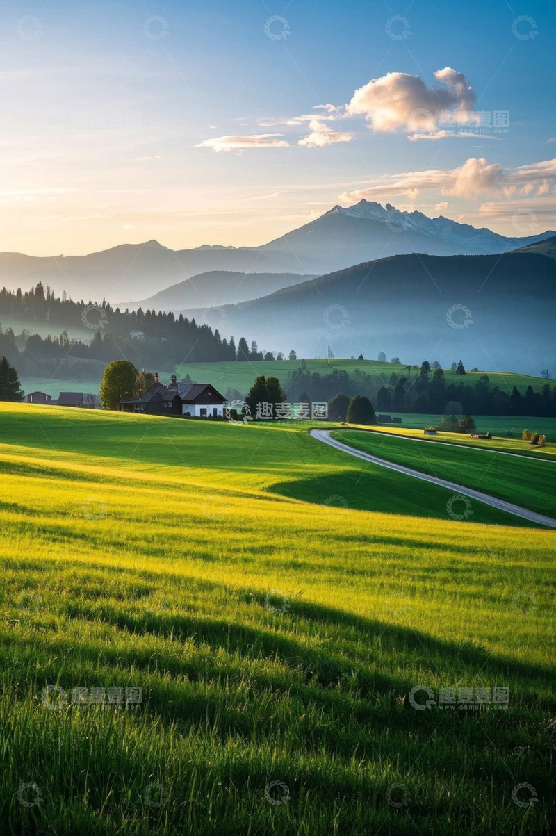 高清大图下载【趣麦麦图】田园山丘间的乡村风光
