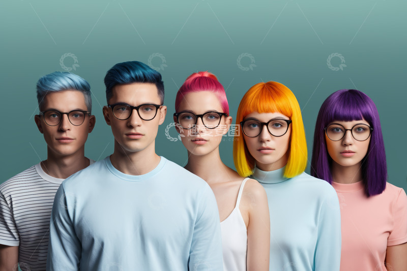 高清大图下载【趣麦麦图】彩色头发戴眼镜人物合影