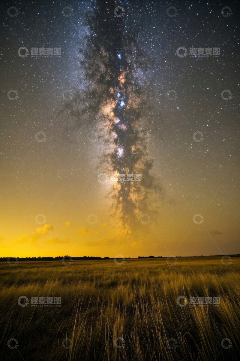 高清大图下载【趣麦麦图】草原星空银河全景