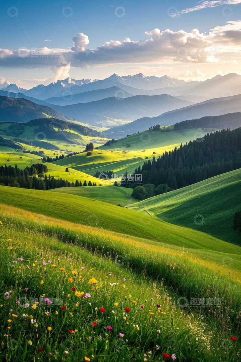 高清大图下载【趣麦麦图】山间绿色草原自然风光