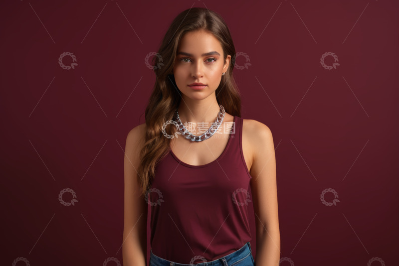 高清大图下载【趣麦麦图】穿背心戴项链的女性人像