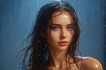 雨中女性面部特写肖像