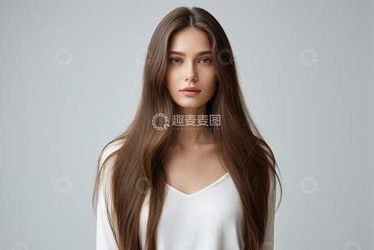 长发女子正面肖像特写