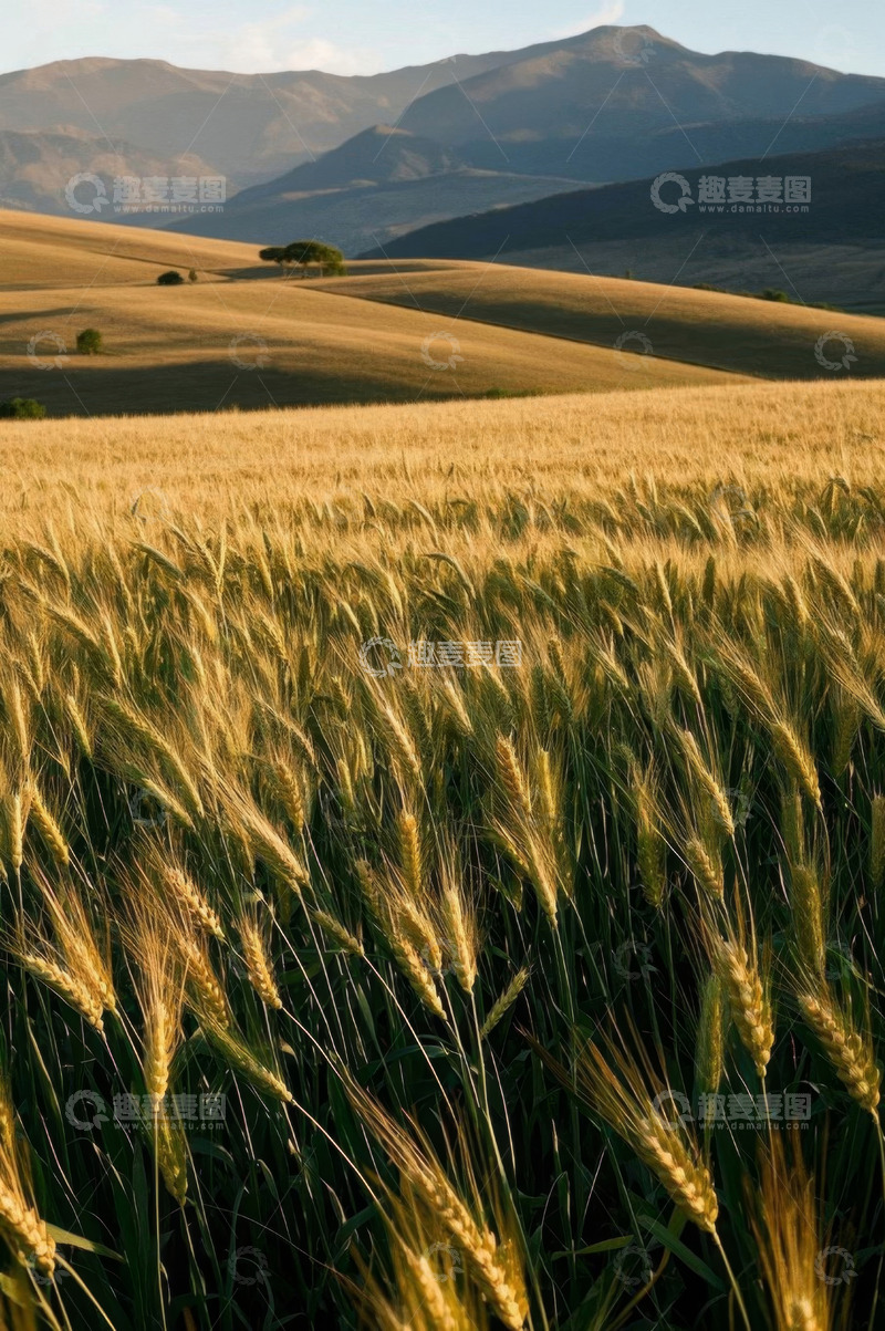 高清大图下载【趣麦麦图】金色麦田与远山自然风光