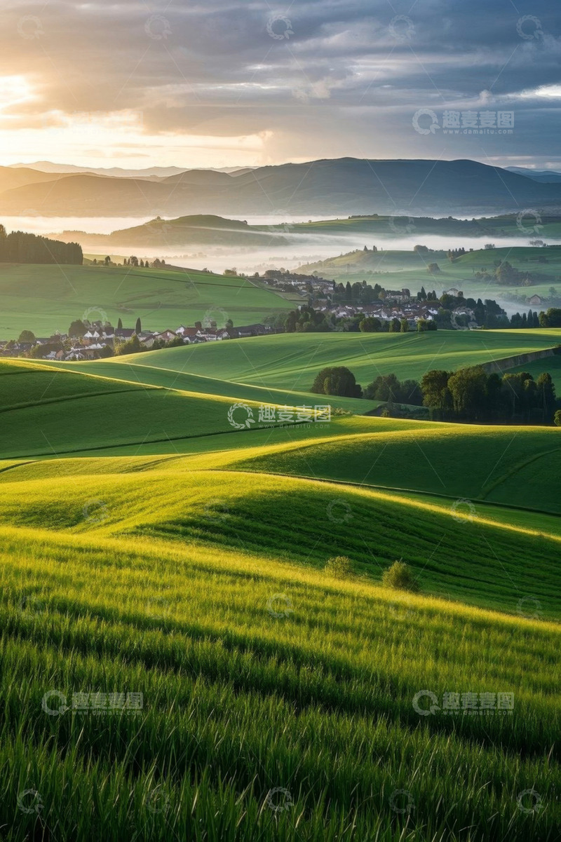 高清大图下载【趣麦麦图】田园风光清晨山丘景色
