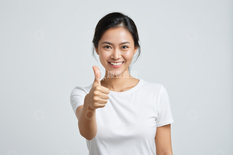 高清大图下载【趣麦麦图】微笑女子竖起大拇指肖像