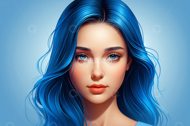 高清大图下载【趣麦麦图】蓝发女性特写肖像