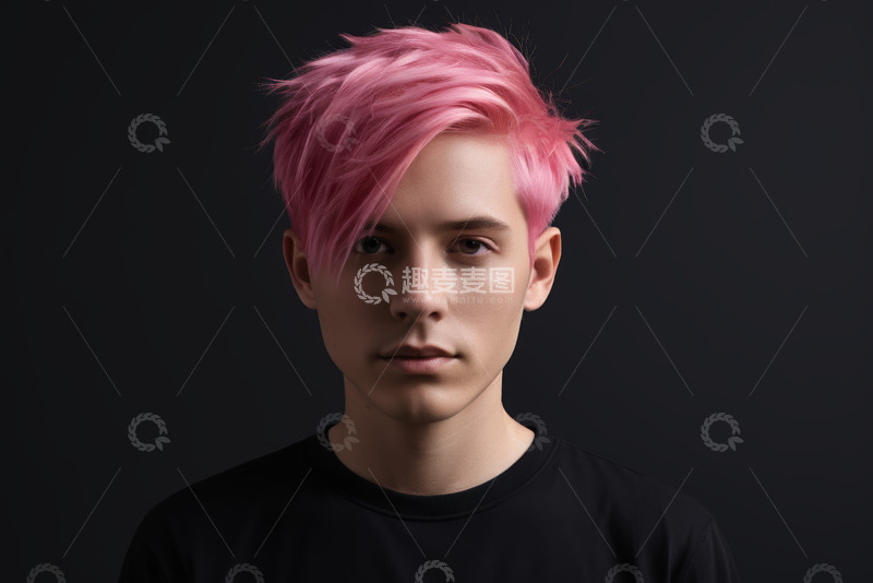 高清大图下载【趣麦麦图】粉色头发年轻人肖像