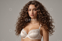 卷发女性穿蕾丝内衣特写