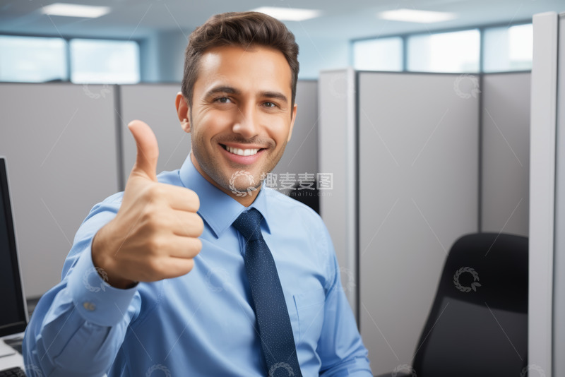 高清大图下载【趣麦麦图】商务男士在办公室竖大拇指