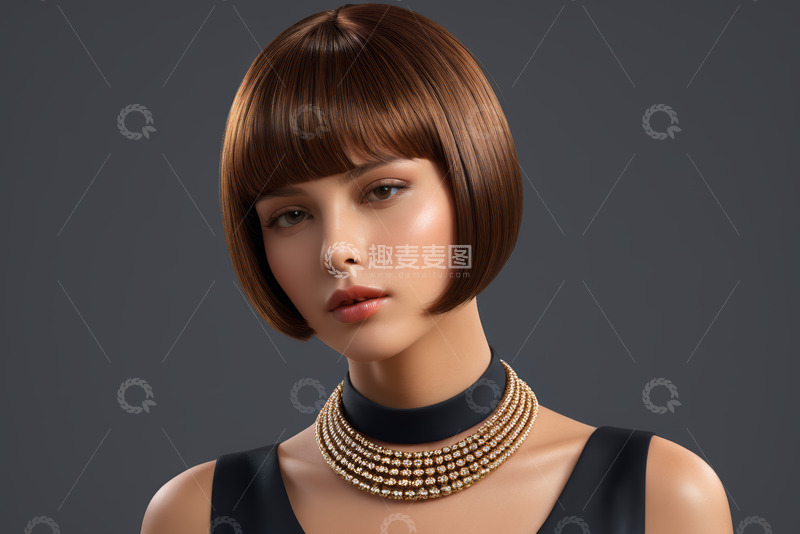 高清大图下载【趣麦麦图】戴项链的短发女孩特写