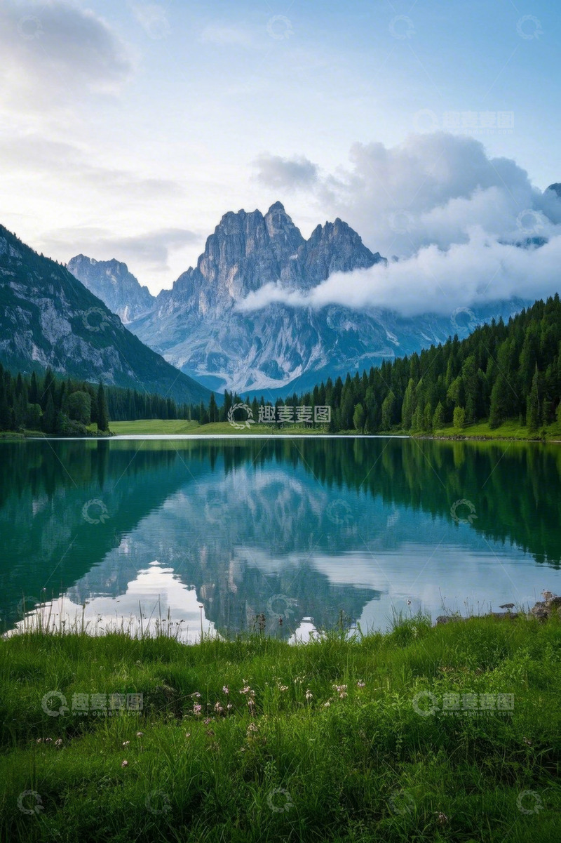 高清大图下载【趣麦麦图】山间湖泊自然风光全景