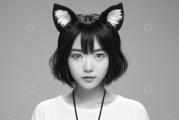 戴猫耳发箍的女孩肖像