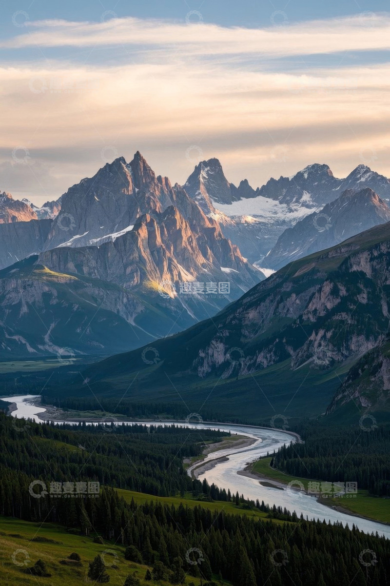 高清大图下载【趣麦麦图】山谷河流与连绵山脉风景