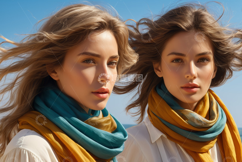 高清大图下载【趣麦麦图】两位戴围巾的女性户外肖像