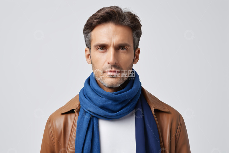 高清大图下载【趣麦麦图】戴围巾穿皮衣男士半身像