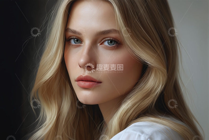 高清大图下载【趣麦麦图】金发女子面部特写