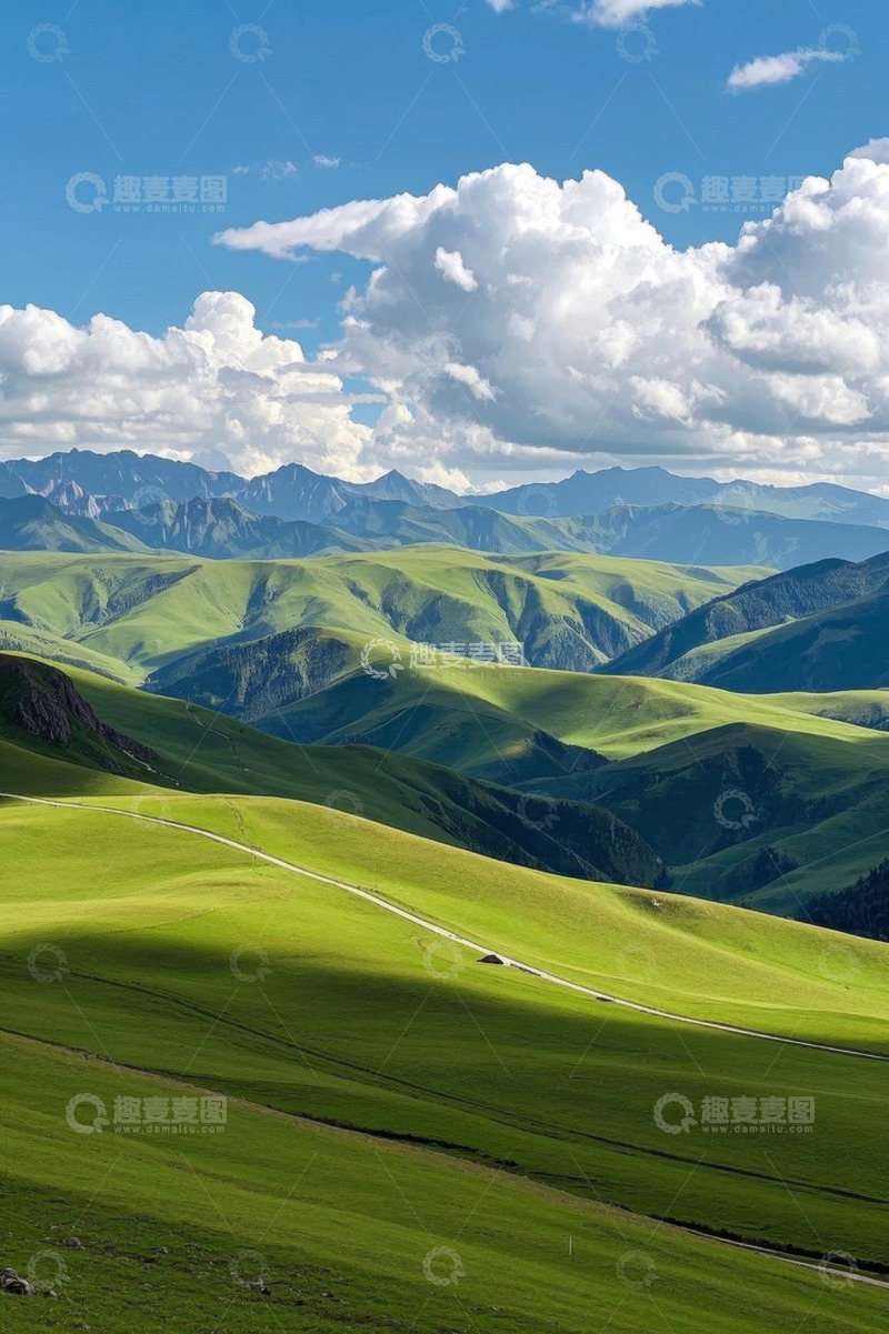 高清大图下载【趣麦麦图】草原山丘蓝天白云风光