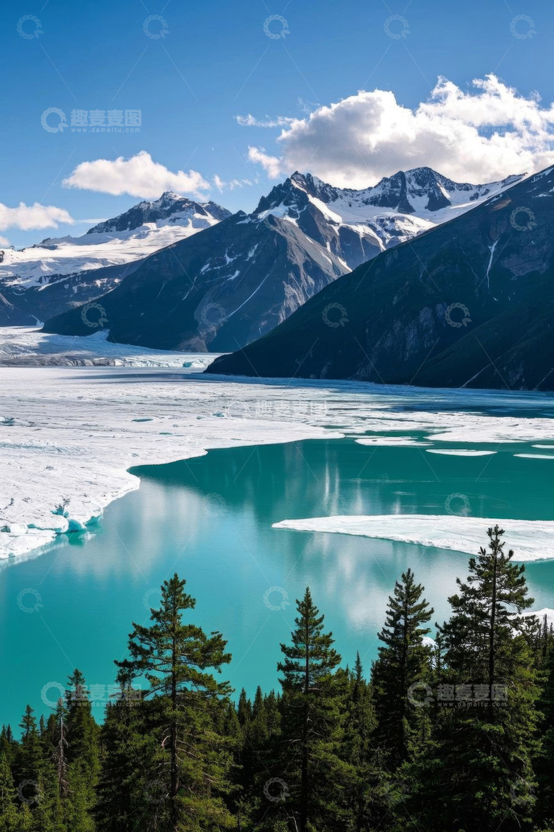 高清大图下载【趣麦麦图】雪山下的冰川湖泊风光